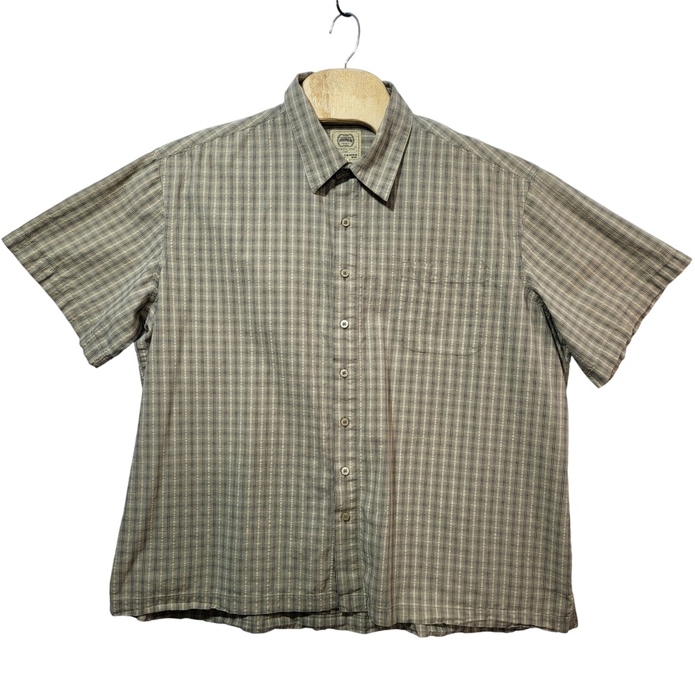 NorthCrest Premium Classic Mens XXL Tan Plaid‎ Short Sleeve Button Down Shirt
